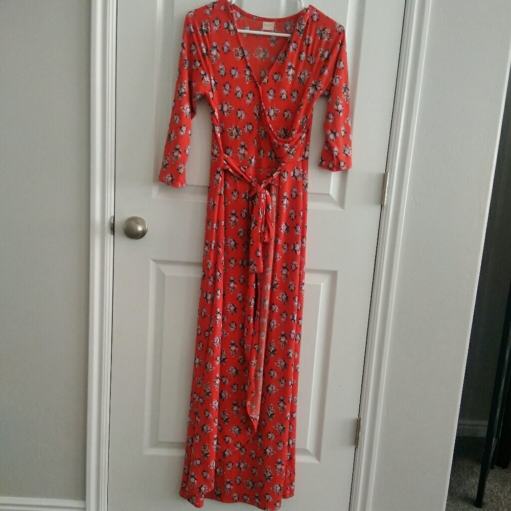 Red floral maxi dress